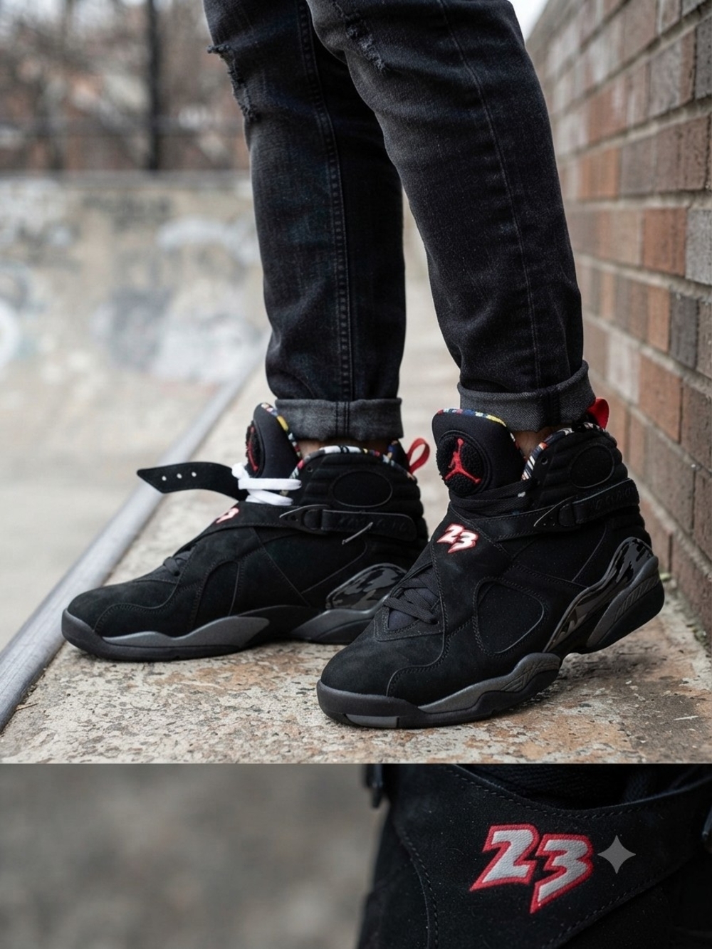 Jordan Men's Black High-Top Sneakers with Red Details